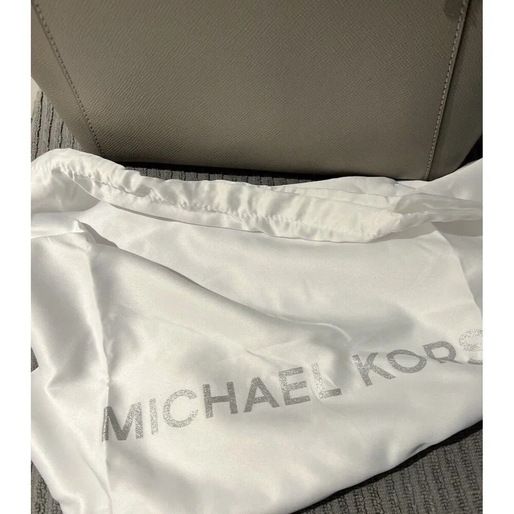 Michael Kors Charlotte Pearl Grey Top Zip Leather Tote Handbag New - Picture 8 of 8